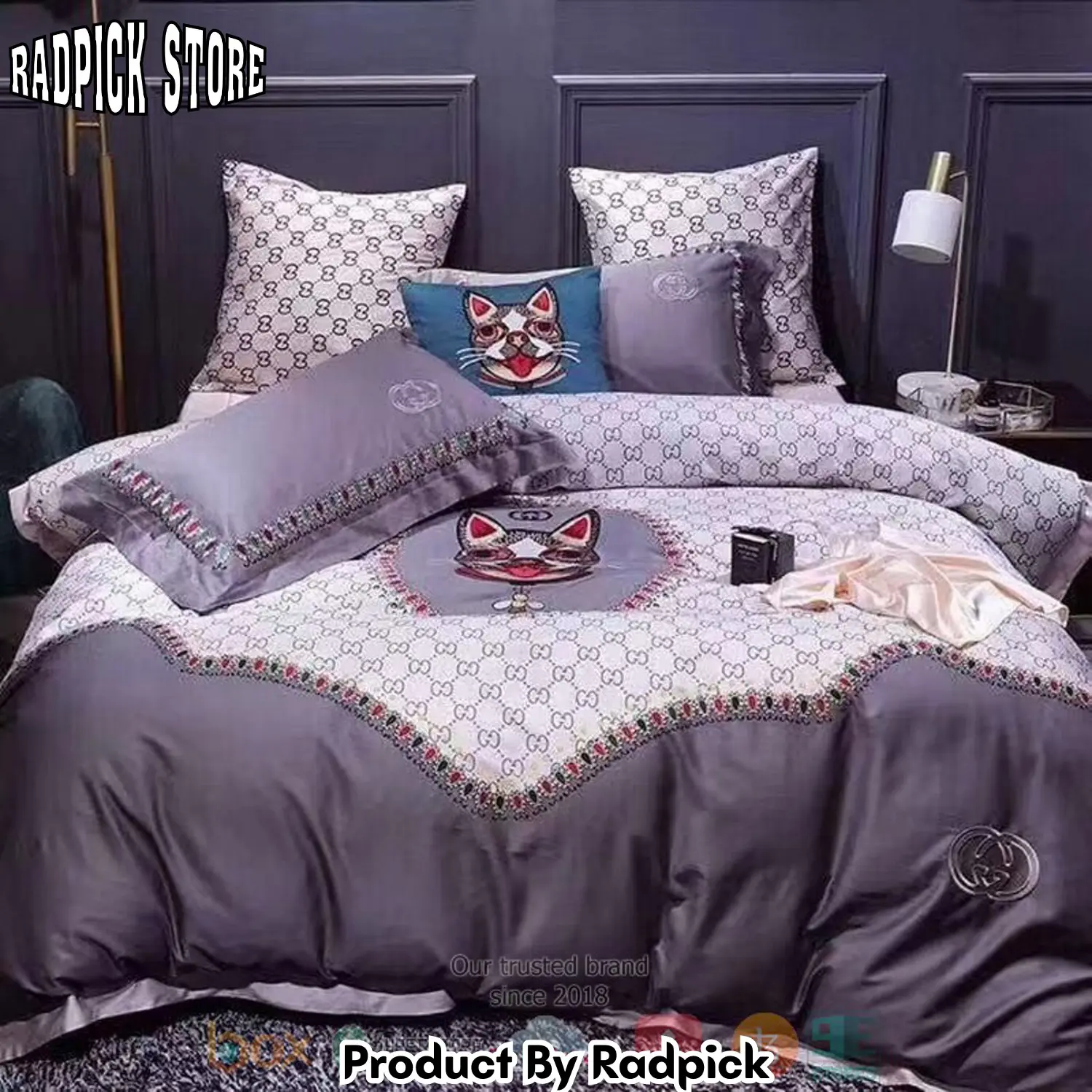 Radpick best dog gucci purple white pattern quilt bedroom sets rp3278338